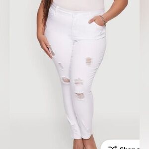 Sz 18 white stretch jeans distressed skinny wax brand butt I love you